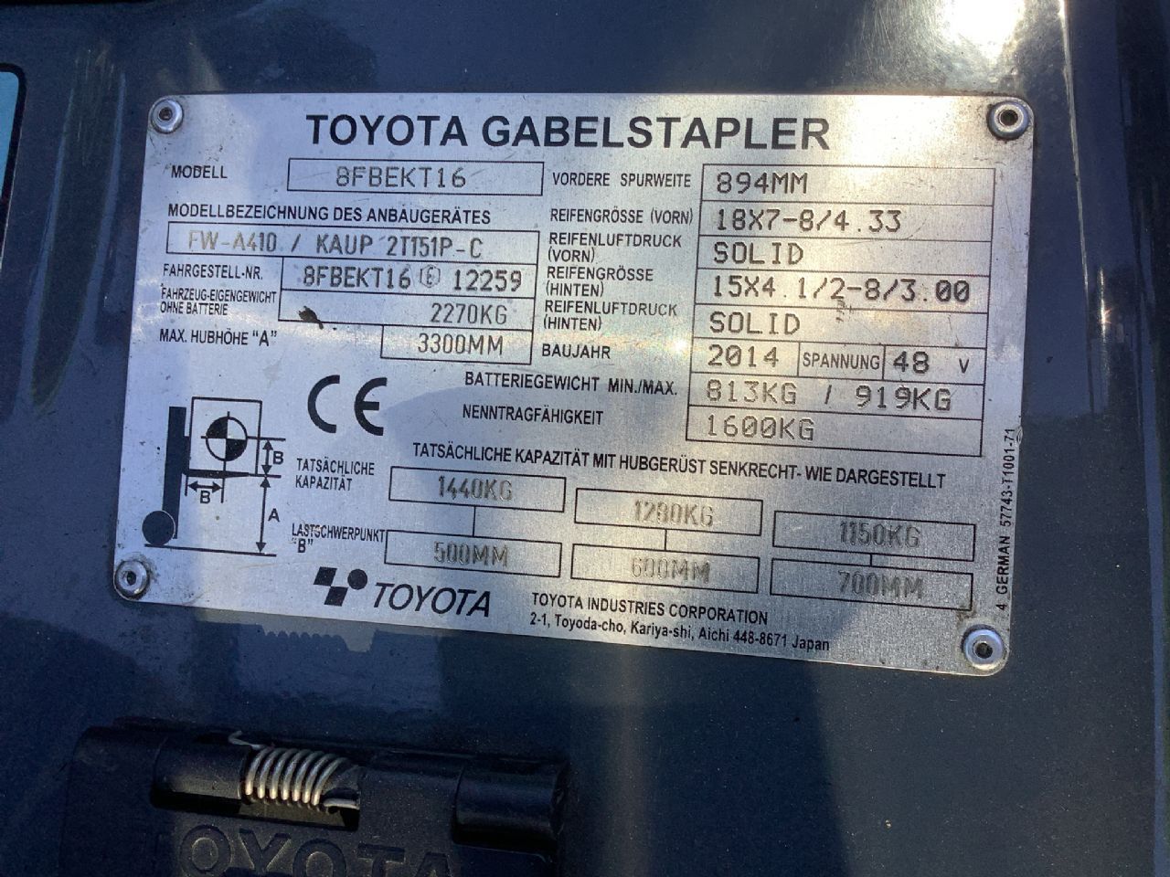Toyota Gabelstapler Toyota Elektro 3-Rad Stapler <br>Toyota 8FBEKT16-Export <br>Baujahr 2015 <br>Betriebsstunden 13843 <br><br>Mietkauf 146,96 €/Monat 10 Toyota Elektro 3-Rad Stapler <br>Toyota 8FBEKT16-Export <br>Baujahr 2015 <br>Betriebsstunden 13843 <br><br>Mietkauf 146,96 €/Monat – Bild 10