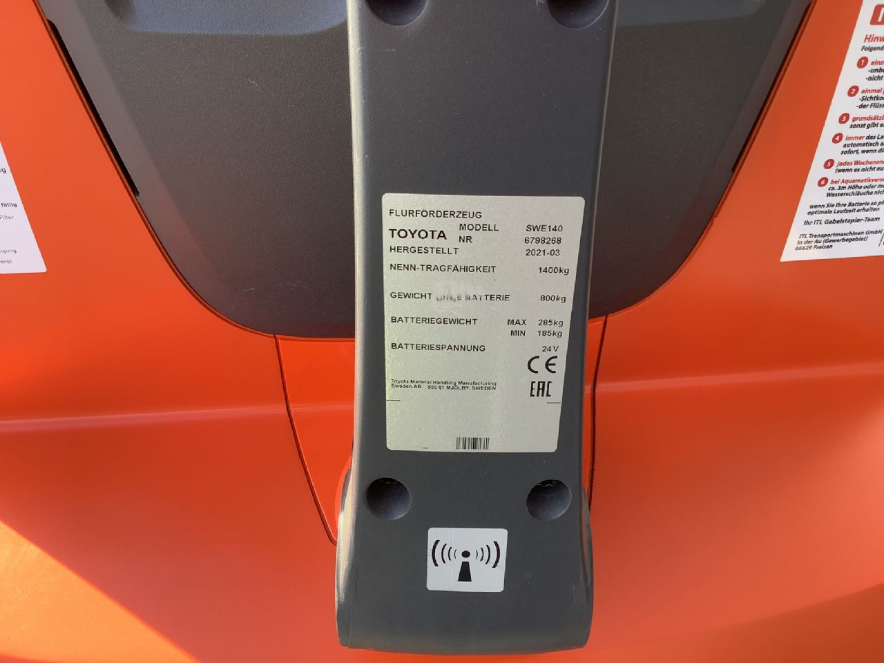 Toyota Gabelstapler Hochhubwagen <br>Toyota SWE140 <br>Baujahr 2021 <br>Betriebsstunden 1433 <br><br>Mietkauf 113,93 €/Monat 9 Hochhubwagen <br>Toyota SWE140 <br>Baujahr 2021 <br>Betriebsstunden 1433 <br><br>Mietkauf 113,93 €/Monat – Bild 9