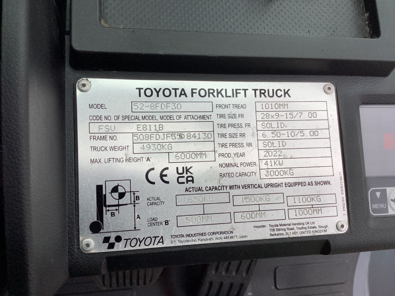 Toyota Gabelstapler Toyota Verbrenner Dieselstapler <br>Toyota 52-8FDF30 <br>Baujahr 2022 <br>Betriebsstunden 3263 <br><br> 10 Toyota Verbrenner Dieselstapler <br>Toyota 52-8FDF30 <br>Baujahr 2022 <br>Betriebsstunden 3263 <br><br> – Bild 10
