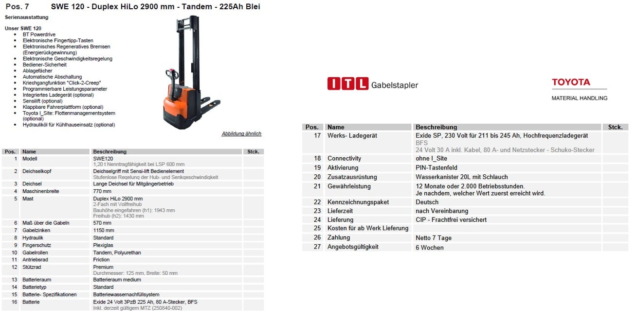 Toyota Gabelstapler Toyota SWE120 - 225 Ah Blei - Duplex HiLo 2900 mm - Tandem (SOFORT LIEFERBAR Neumaschinen) 2 Toyota SWE120 - 225 Ah Blei - Duplex HiLo 2900 mm - Tandem (SOFORT LIEFERBAR Neumaschinen) – Bild 2