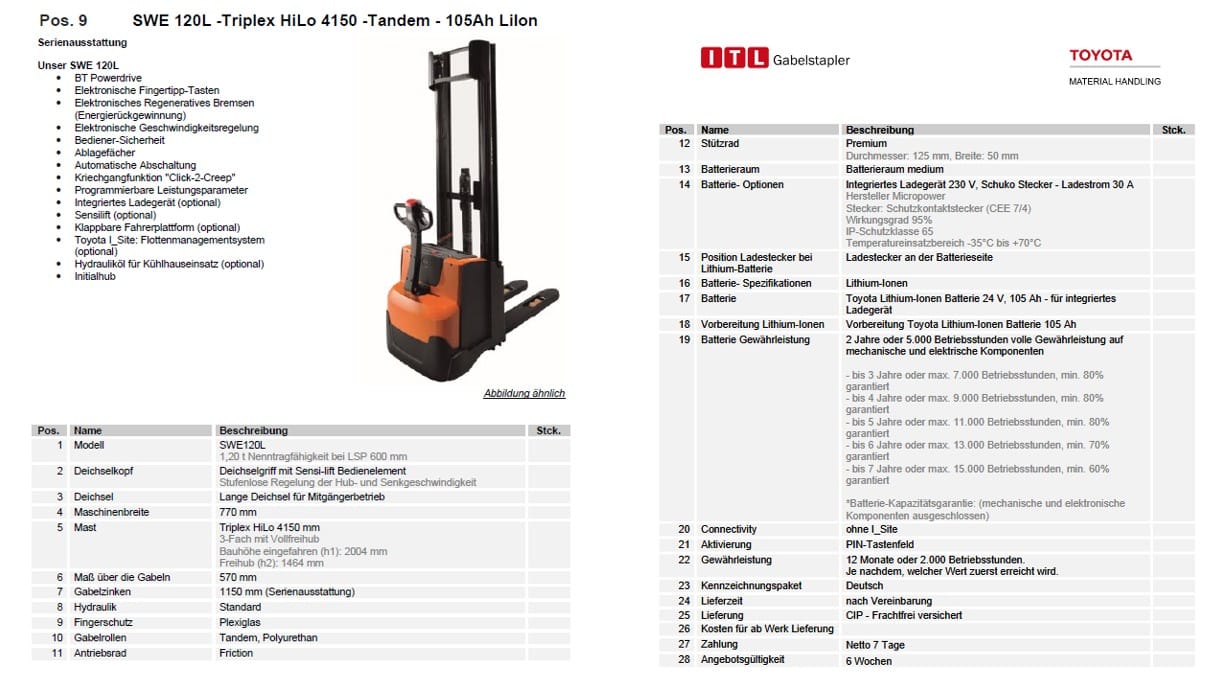 Toyota Gabelstapler Toyota SWE120L - 105Ah LiIon - Triplex HiLo 4150 mm - Tandem (SOFORT LIEFERBAR Neumaschinen) 2 Toyota SWE120L - 105Ah LiIon - Triplex HiLo 4150 mm - Tandem (SOFORT LIEFERBAR Neumaschinen) – Bild 2