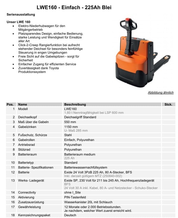Toyota Gabelstapler LWE160 - Einfach - 225Ah Blei (Sorglosmiete) 3 LWE160 - Einfach - 225Ah Blei (Sorglosmiete) – Bild 3