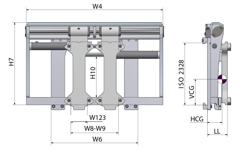 Toyota-Gabelstapler-Zinkenverstellgerät mit integriertem Seitenschieber und Wellengabelzinken PJA Zeichnung